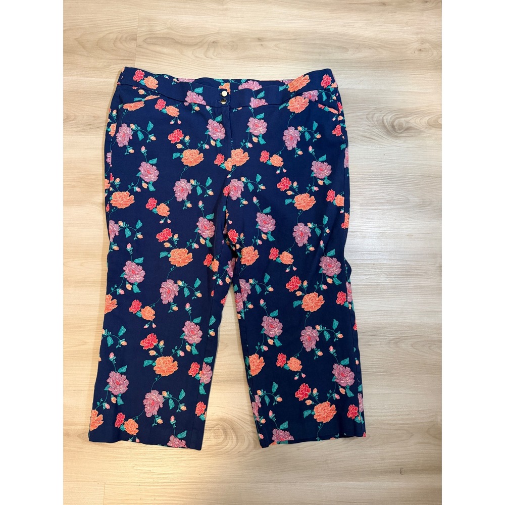 Chico's Floral Crop Pants Women 4 XXL Blue Pink Orange Casual Career 20